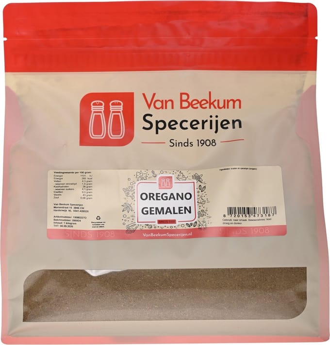 Van Beekum Specerijen - Oregano Gemalen - 1 KG (hersluitbare stazak)