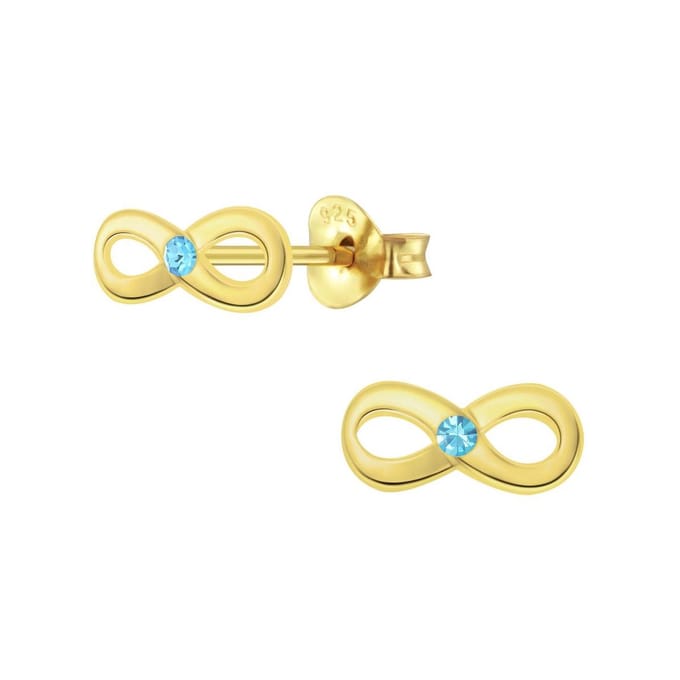 Joy|S - Zilveren Infinity oorbellen - blauw kristal - gold plated
