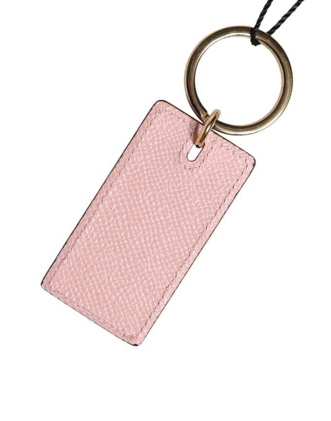 Roze Kalfsleer DG Logo Metalen Ring Sleutelhanger