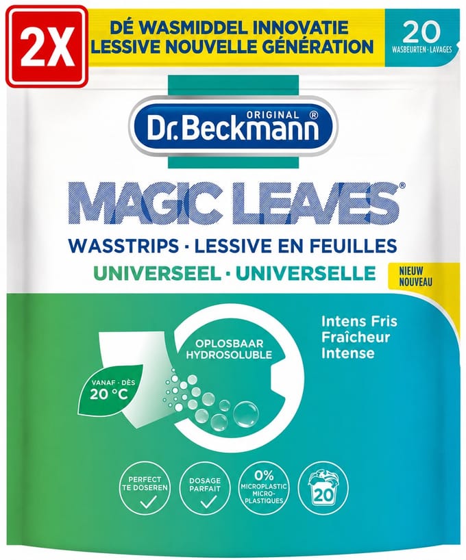 2 x Dr. Beckmann Magic Leaves Universeel - Wasstrips - Wasmiddeldoekjes