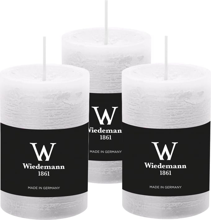 Wiedemann Cilinderkaars/stompkaars - 3x - rustieke kaars - wit - 6 x 9 cm - 30 branduren
