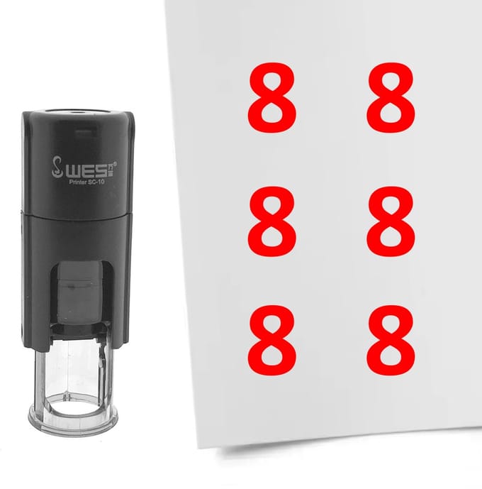 CombiCraft Stempel Getal 8 10mm rond rode inkt - per 1 stuk
