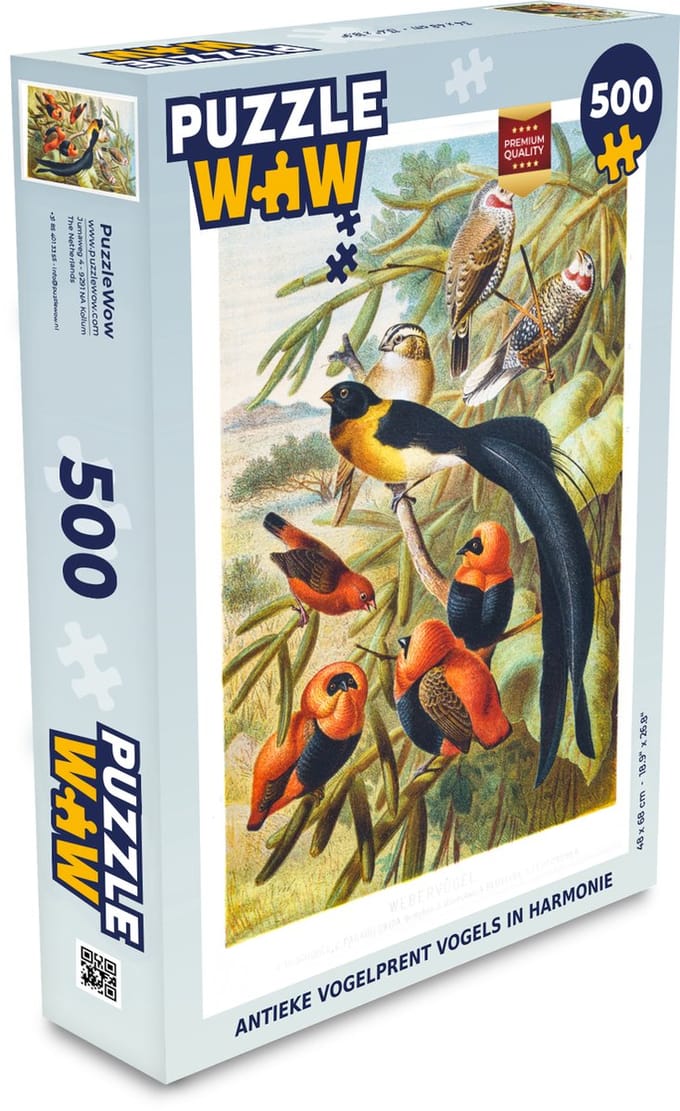 Puzzel Antieke vogelprent vogels in harmonie - Legpuzzel - Puzzel 500 stukjes