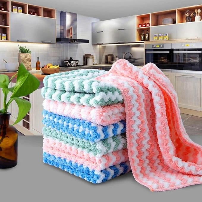 Lot de 10 chiffons de nettoyage de cuisine double face absorbants, couleur aléatoire gray