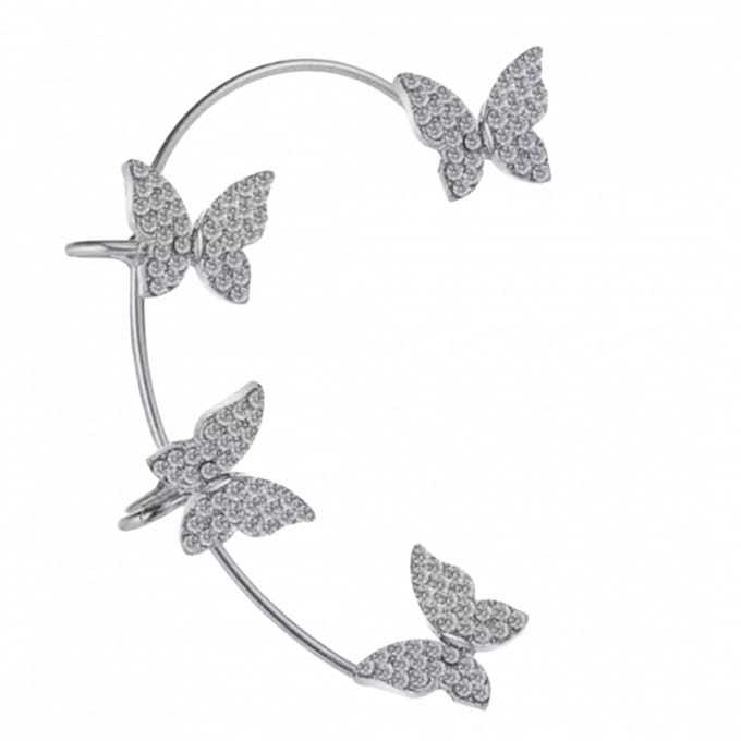 Rechter-Vlinder-Oormanchet-Zilverkleur-Strass-Klem