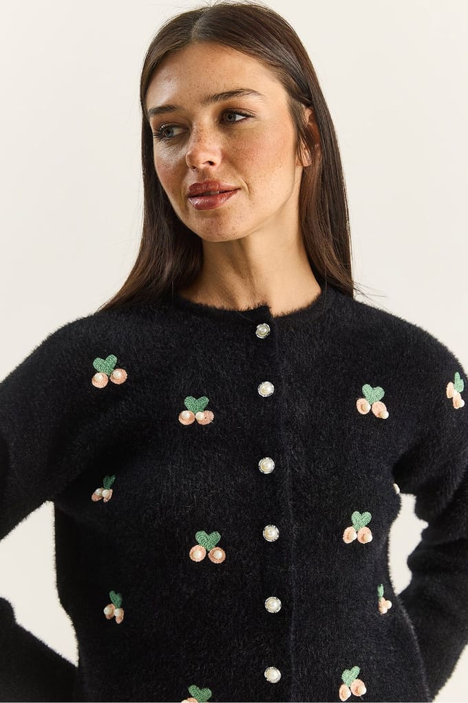 Geborduurd Knop-Up Cardigan