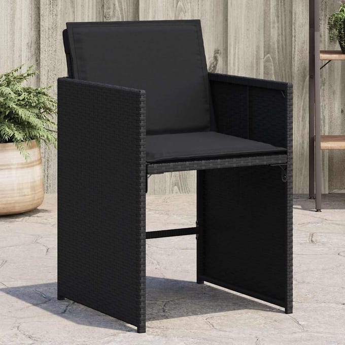 vidaXL - Tuinstoelen - 4 - st - met - kussens - poly - rattan - zwart