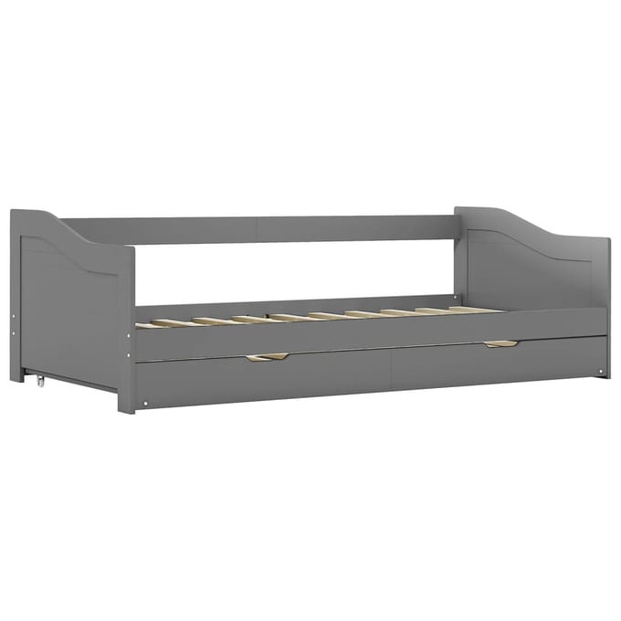 vidaXL - Bedbank - uittrekbaar - grenenhout - grijs - 90x200 - cm