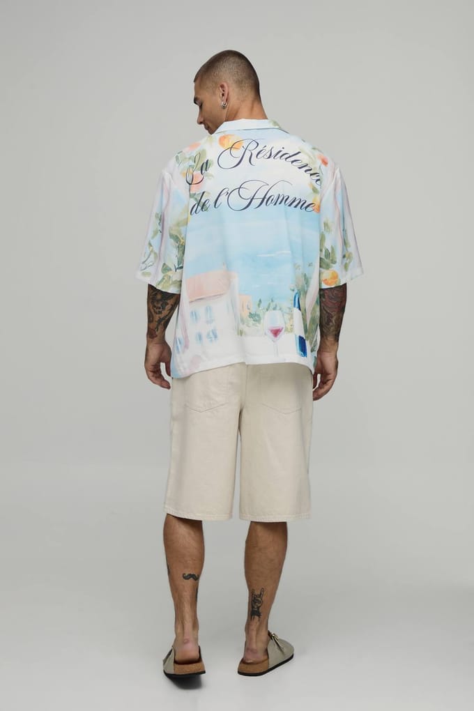 Oversized Boxy Overhemd Met Sinaasappelprint | Blue | Size Medium