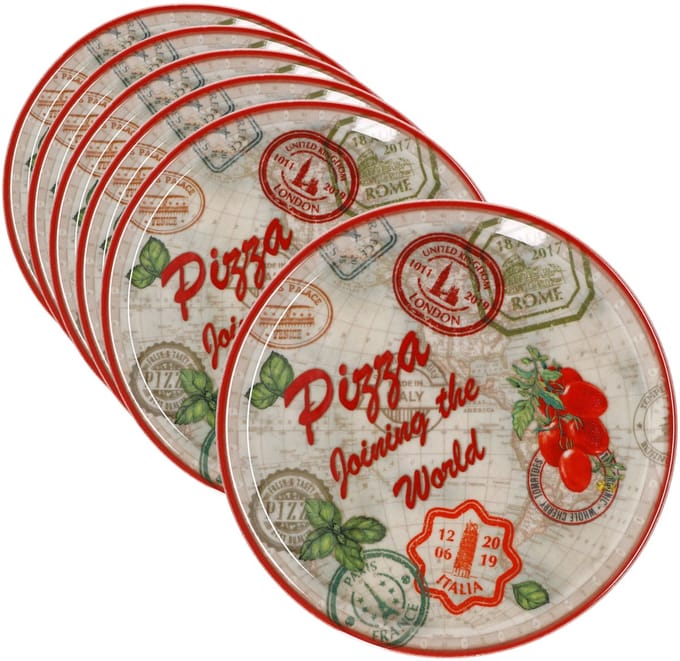 MamboCat Set van 6 pizzaborden Charme Red - Rome rood - 33cm