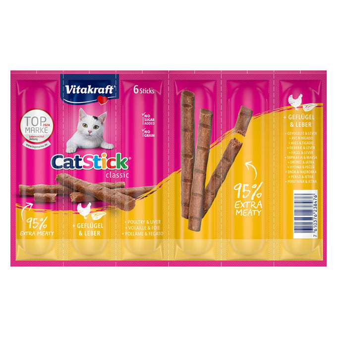12x6g Cat Stick Gevogelte & Lever Vitakraft Kattensnacks