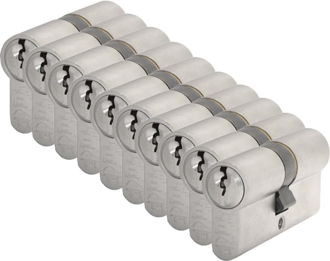 Dubbele cilinder - Vernikkeld - Messing - S2 - S2 veiligheidscilinders S6 gelijksluitend per 10, 30/30