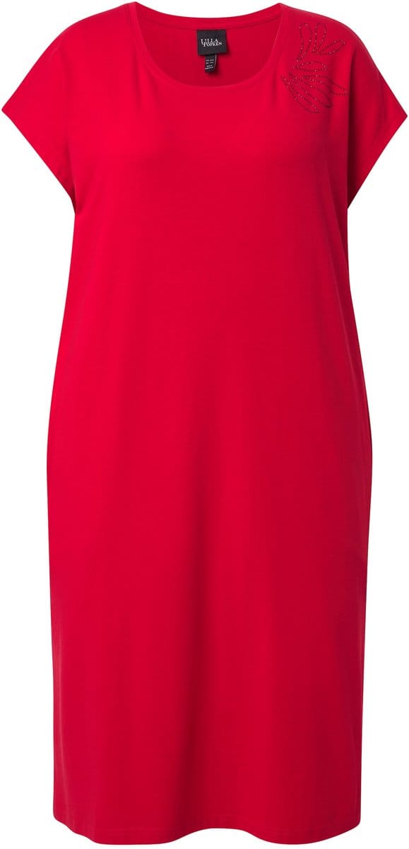 Ulla Popken - Dames - Jersey jurk siersteentjes oversized ronde hals - Lychee - Maat 58+