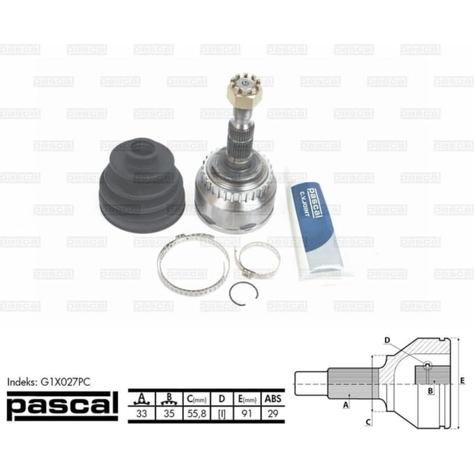 Homokineet reparatie set, aandrijfas PASCAL G1X027PC