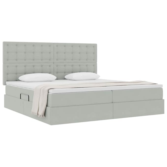 vidaXL - Opslag - bed - met - matras - Lichtgrijs - 200 - x - 200 - cm - Fluweel