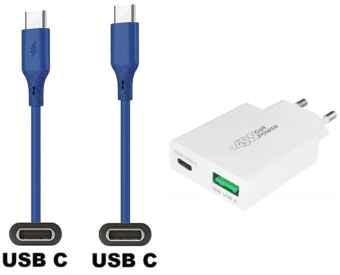 45W super snellader met 3 poorten + 1,0m USB C naar C kabel. PD PPS lader. Compacte GaN oplader adapter past op Kobo (Rakuten) eReader Elipsa, Elipsa 2E, Sage, Libra 2, Libra Colour, Clara 2E, Clara Colour, Clara BW - Kindle (Amazon) Scribe