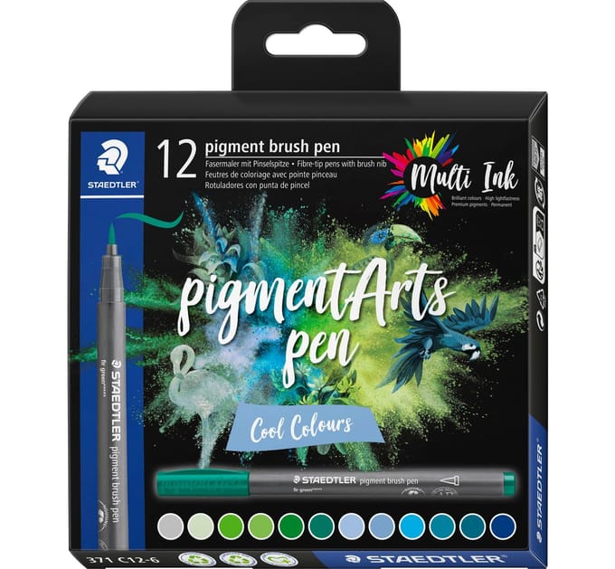 STAEDTLER Pigment brush pen, set van 12 - Cool Colours