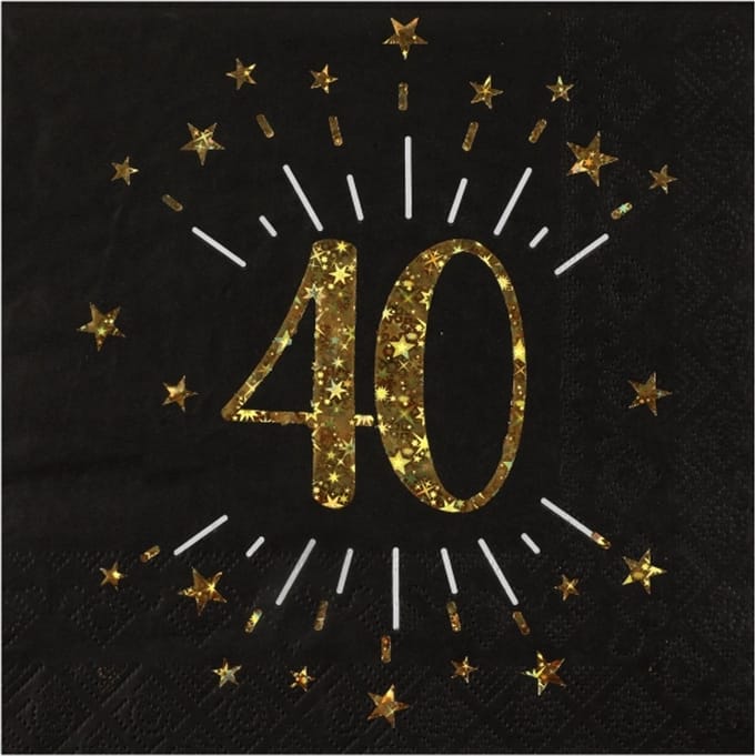 Santex Verjaardag feest servetten leeftijd - 10x - 40 jaar - goud - 33 x 33 cm