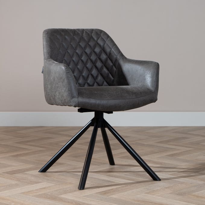 Bronx71® Industriële eetkamerstoel Dex draaibaar antraciet eco-leer - stoel
