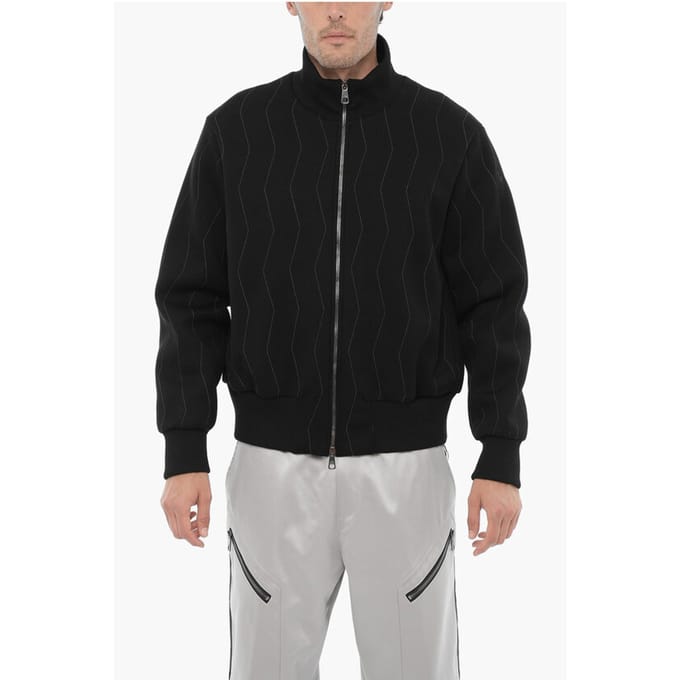 Geborduurde Slim Fit Sweatshirt met Ritssluiting in Zwart