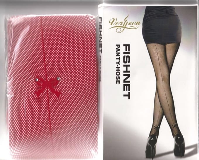 Rode fishnet panty met naad en rode strik