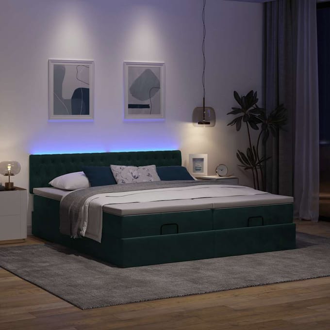 vidaXL - Ottoman - bed - met - matrassen - en - LED's - 160x200cm - fluweel