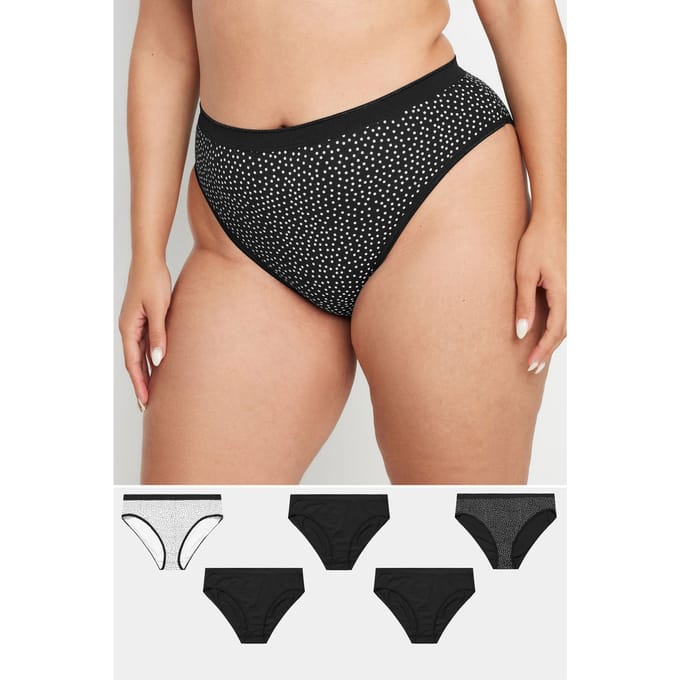 Yours 5 Pack Hoogopgesneden Slips Van Katoenmix In Zwart/Wit Size 66-68