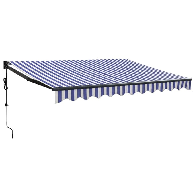 vidaXL - Uitschuifbare - luifel - Blauw - en - Wit - met - Antraciet - Frame