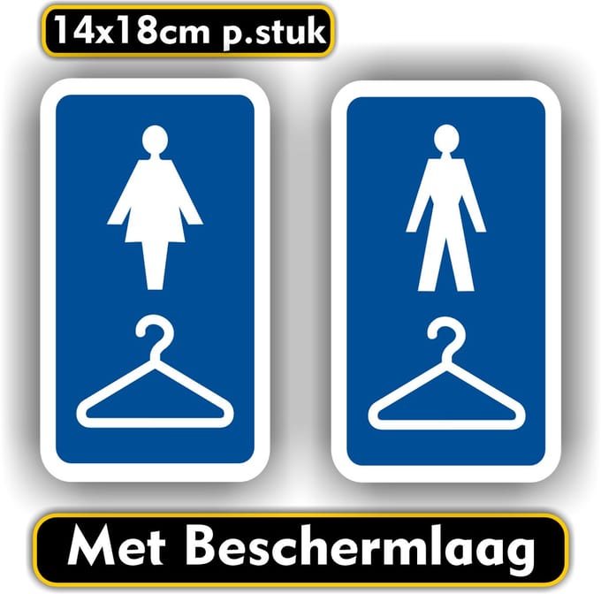 Jerma - Kleedkamer - Stickers - Dames - Heren - 2 st - 8 x 14 cm - Zelfklevend - Krasbestendig