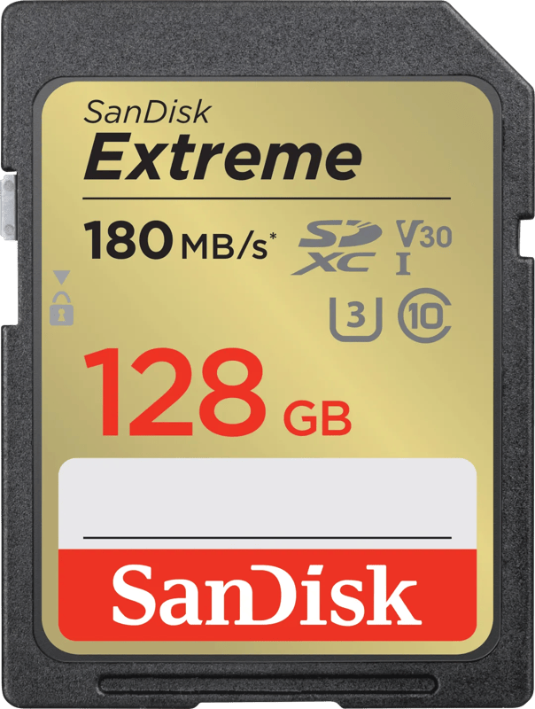 SDXC Geheugenkaart SanDisk Extreme, 128Gb, Klasse 10 / UHS-1 U3 SDSDXVA-128G-GNCIN