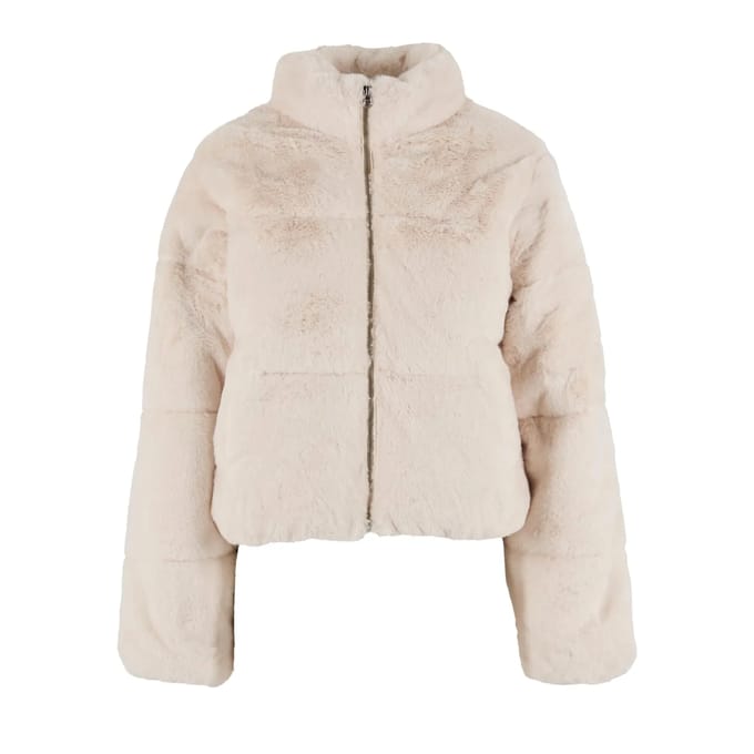 Urban Classics - Short Faux Fur Gewatteerd jack - S - Creme