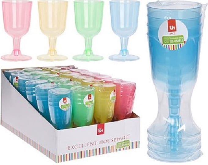 Koopman Excellent Houseware - Plastic Wijnglazen Set - 4 Stuks - Kleurrijk - 160ml