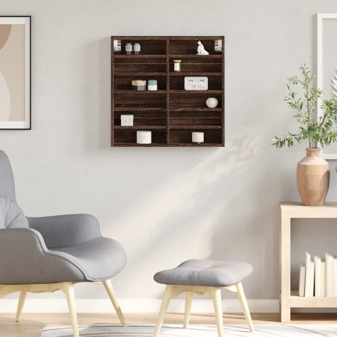 vidaXL - Vitrinekast - 60x8,5x58 - cm - bewerkt - hout - bruin - eikenkleurig