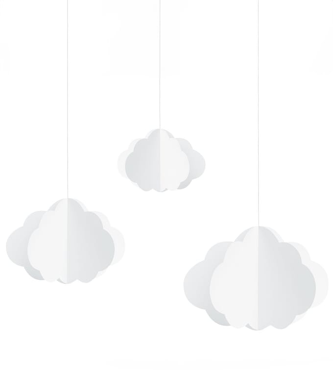 PARTYDECO - 3 witte kartonnen wolken om op te hangen als feestdecoratie