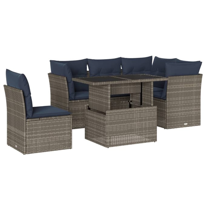 vidaXL - 6-delige - tuinbankset - met - kussens, - grijs - polyrotan