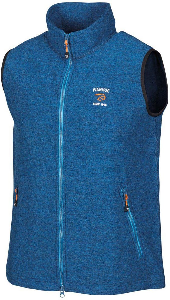 Ivanhoe mouwloos vest Elton Full Zip Electric Blue voor heren van wol - Blauw