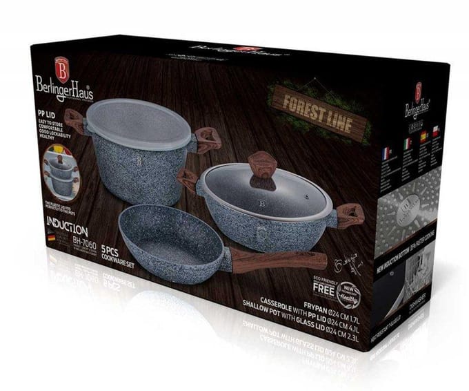 Berlinger Haus Forest Line - Granieten Pannenset - 2 Potten + Pan - Soft-Touch Handgreep