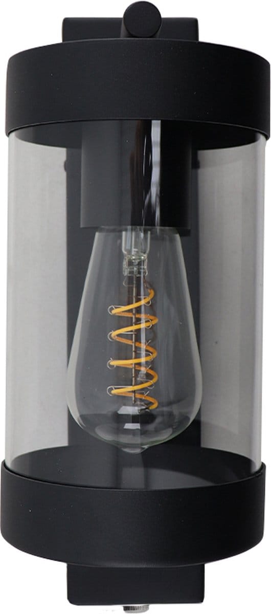 Olucia - MUSA - Buitenmuurlamp met schemersensor - Zwart / Transparant - Vorm: Rechthoek