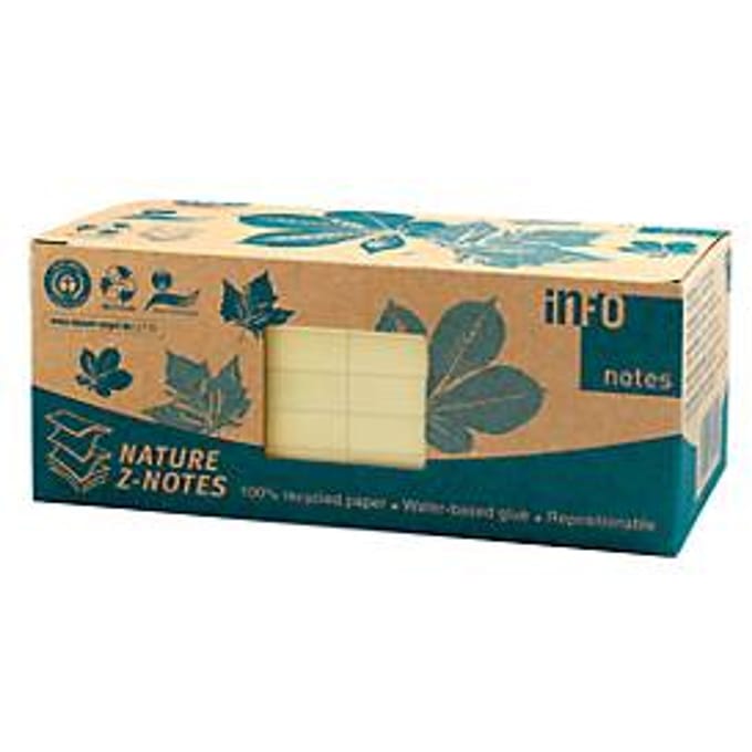 Info notes - sticky notes - Z-Notes - 75x75mm - geel - recycled - doos met 12 bloks a 100 vel - IN-5644-11