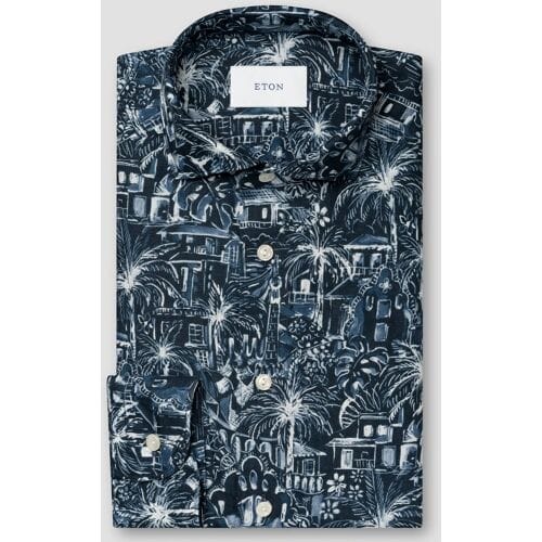 Eton Overhemd Linnen Rich Fantasy Pattern Navy / male