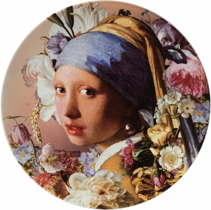Heinen Delfts Blauw - Wandbord Meisje met de parel - pastel - Keramiek - 31 cm