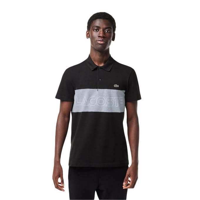 Lacoste Herenpolo Colour Block Petit Pique Regular (Zwart/Zilver)