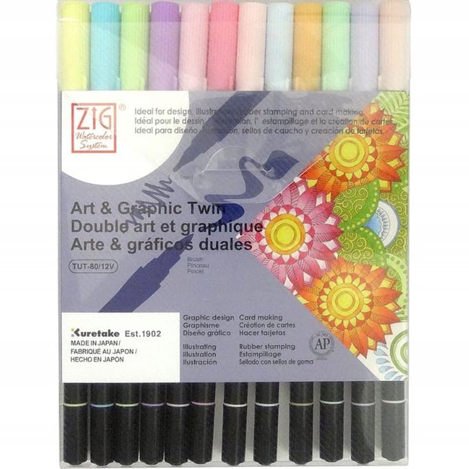 Kuretake Art & Graphic Twin Markers Set - 12 pastelkleuren