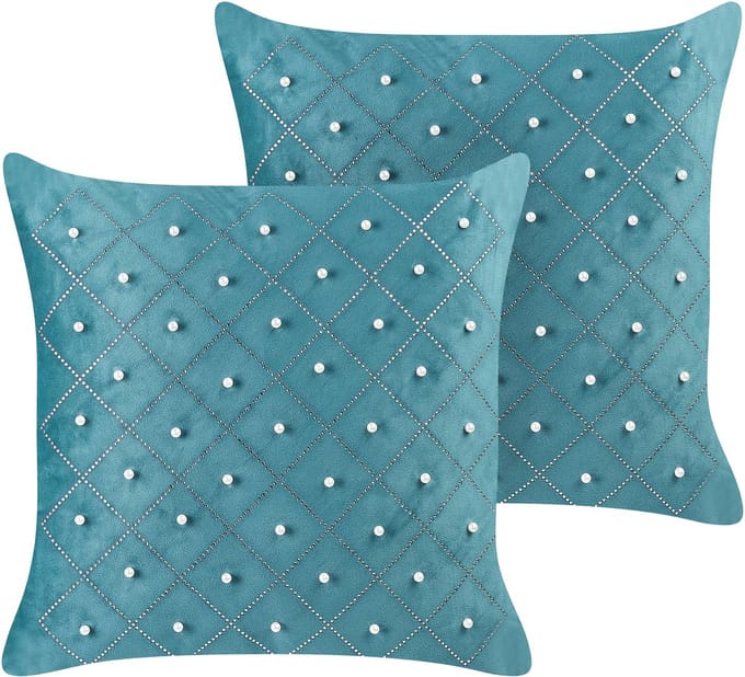 YARROW - Sierkussen set van 2 - Blauwgroen - 45 x 45 cm - Fluweel