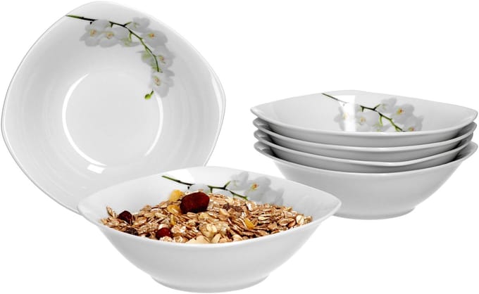 Set van 6 graansaladekommen Vanda witte orchidee 14,3cm