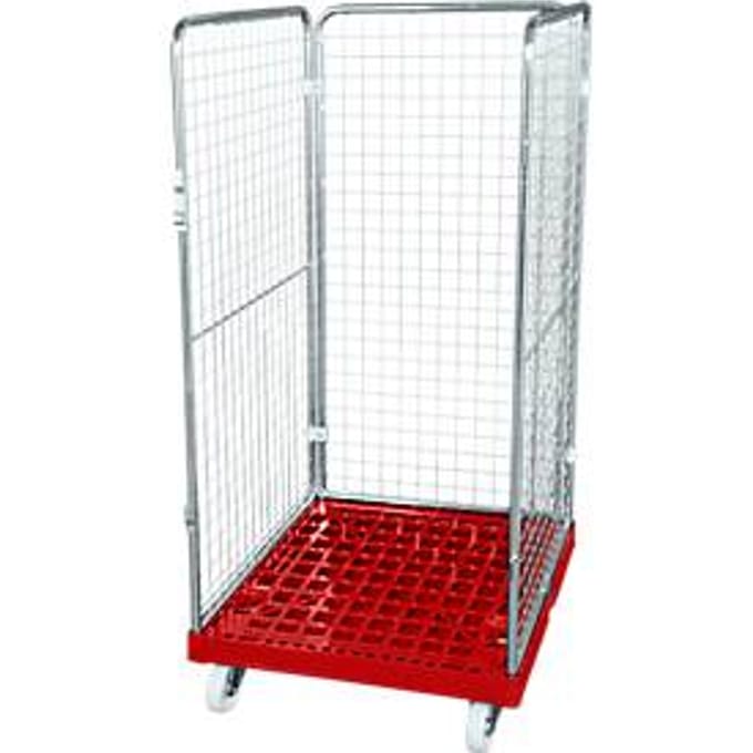 Gaascontainer 3-zijdig, 1350 bruikbare hoogte op kunststof rolcontainer, vuurrood RAL3000
