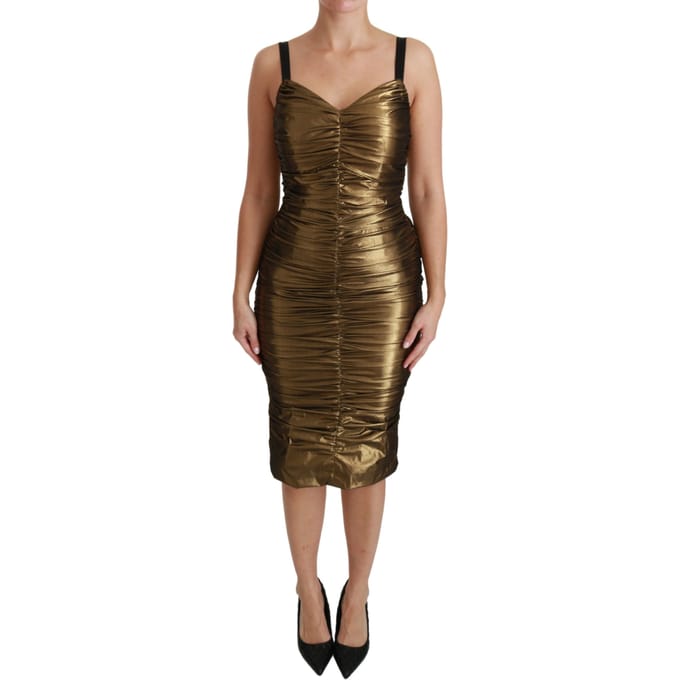Dolce & Gabbana Goud Metallic Stretch Bodycon Ruched Jurk voor dames