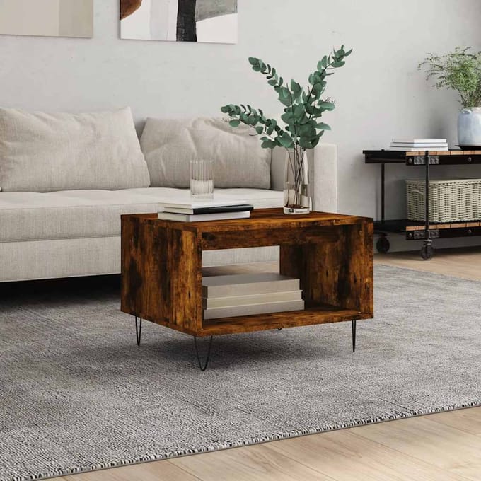 vidaXL - Salontafel - 60x50x40 - cm - bewerkt - hout - gerookt - eikenkleurig