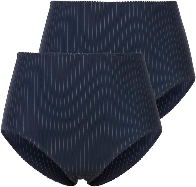 Ulla Popken - Dames - Midislips set van 2 pinstripes hoge pasvorm - Nachtblauw - Maat 54+