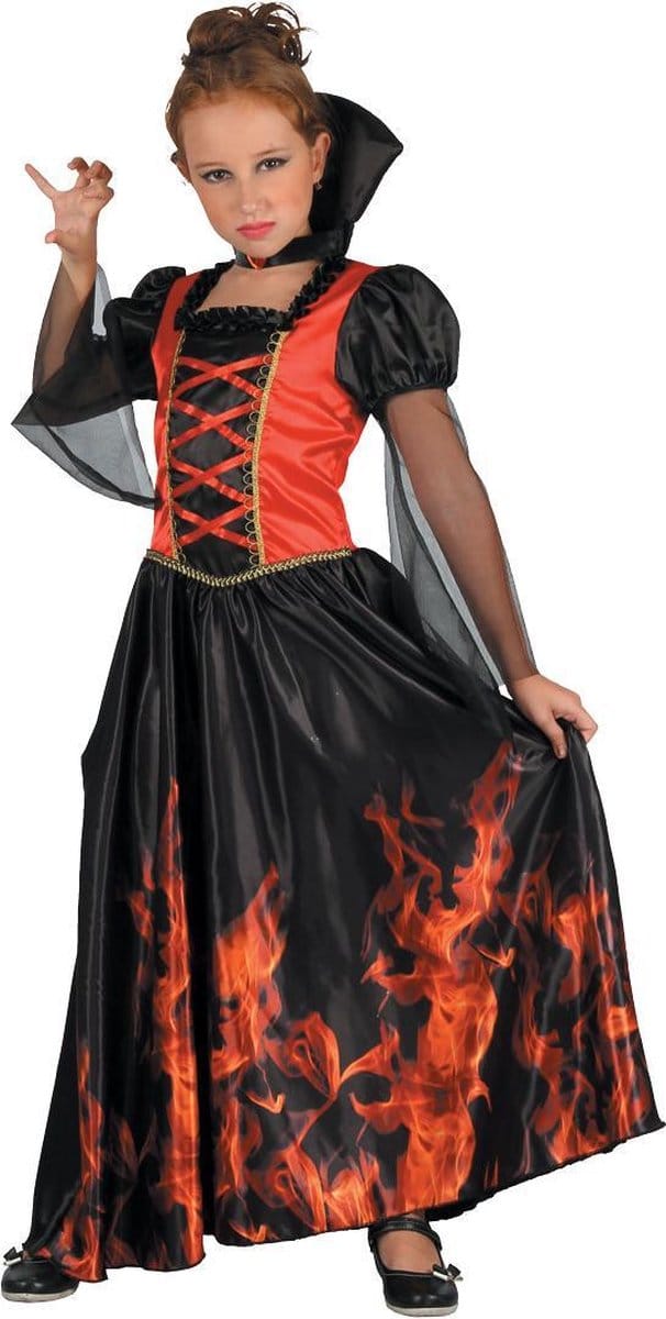 Halloweenjurkje Meisje Vlammen Vampier Maat 134-152